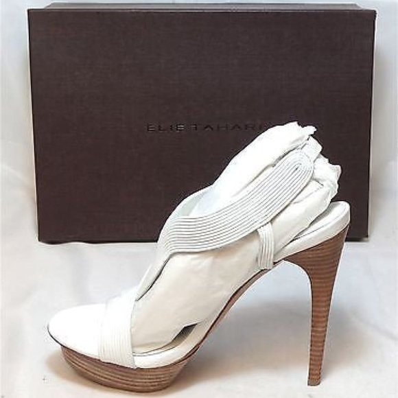 NWOT - ELIE TAHARI Women's Cleopatra Platform Sandal -White Leather - - Picture 3 of 5